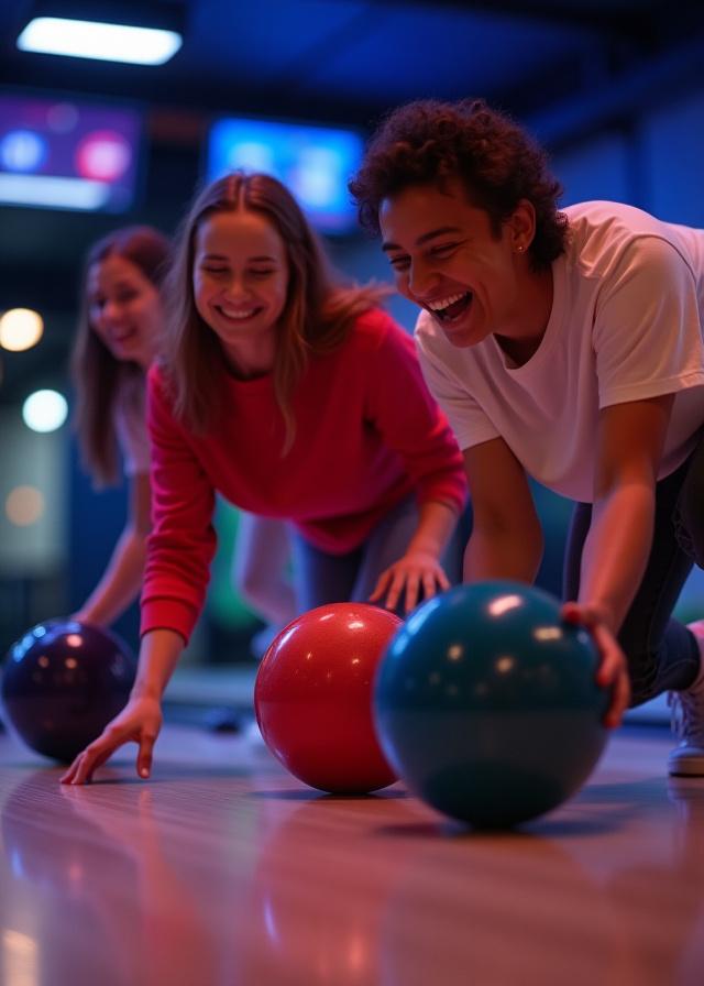 Eine Gruppe junger Leute hat Spaß beim Bowling