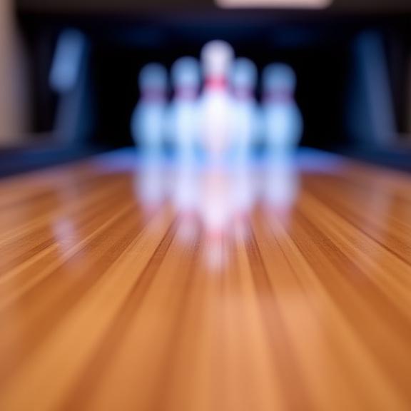 Nahaufnahme einer modernen, gut beleuchteten Bowlingbahn